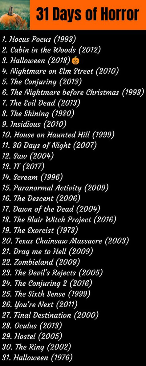 31 Horror Movies For Halloween, 31 Days Of Halloween Movies Scary, 31 Days Of Scary Movies, 31 Days Of Horror Movies, 30 Days Of Horror Movies, Halloween 31 Day Challenge, Top 10 Horror Movies List, Halloween Movies List 31 Days, 31 Movies For Halloween