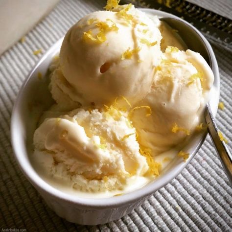 Creamy Fresh Lemon Ice Cream (eggless) - AeslinBakes Lemon Custard Ice Cream, No Egg Ice Cream Recipe, Lemon Curd Ice Cream, Lemon Ice Cream Recipe, Homemade Ice Cream Recipes Machine, Kitchen Aid Ice Cream, Ice Cream Recipes Machine, Homemade Lemon Curd, Peach Dessert Recipes