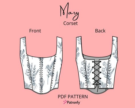 Mary Corset PDF Sewing Pattern Corset Pattern Corset | Etsy Corset Stitching Pattern, Square Neckline Corset, Nava Rose Corset Pattern, Corset Patterns Sewing, Different Corset Types, Homemade Corset Top, Corset Crop Top Pattern, Simple Corset Top Pattern, Corset Tank Top Pattern