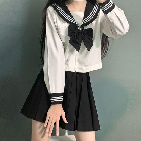 Sailor Suit Uniform, Cute Japanese School Outfits, Sailor School Uniform, Black School Uniform, Winter Formal Dresses Long, Japanese Uniform, Sailor Uniform, Navy Blue Prom Dresses, Long Sleeve Suit