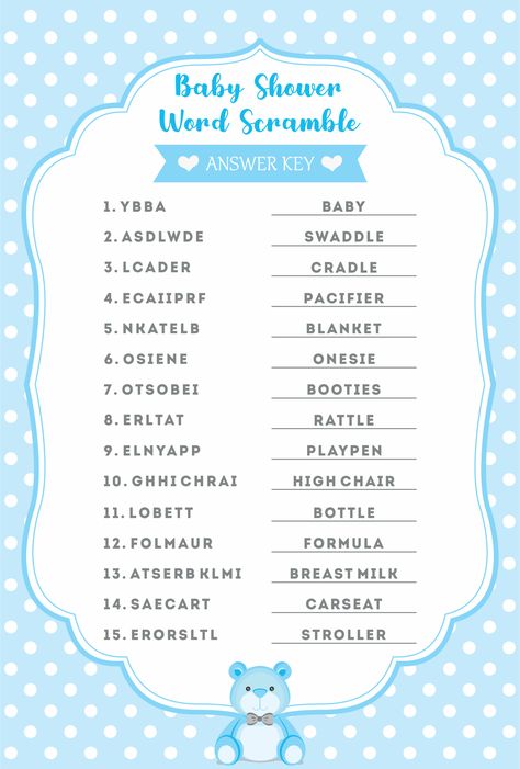 Baby Shower Scramble, Baby Word Scramble Answers, Key Printable, Baby Shower Word Scramble, Baby Moccasin Pattern, Unscramble Words, Baby Shower Wording, Baby Word Scramble, Answer Sheet