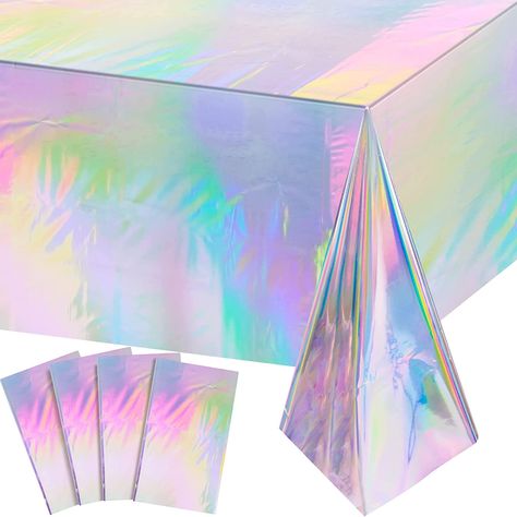 Iridescent Party, Rainbow Party Decorations, Party Table Cloth, Plastic Table Covers, Holographic Foil, Plastic Tablecloth, Decoration Birthday, Rainbow Party, Plastic Tables