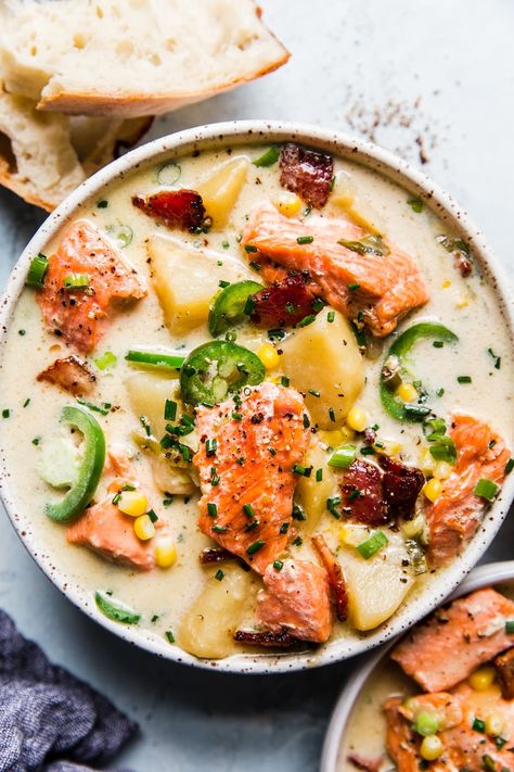 Salmon Chowder Recipe Easy, Buttery Salmon, Salmon Chowder Recipe, Salmon Chowder, Hearty Soup Recipes, Fish Chowder, The Modern Proper, Modern Proper, Fresh Salmon