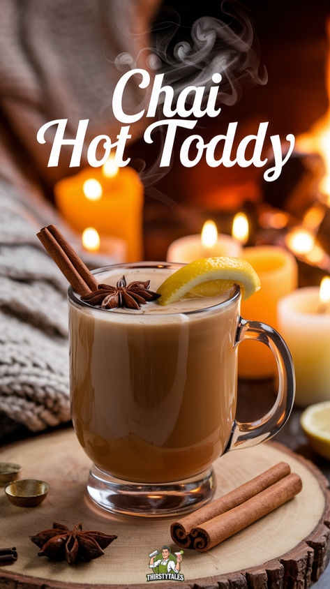 "Warm up your evenings with this delicious Chai Hot Toddy Cocktail Recipe!  Perfect for chilly nights, this cozy drink combines the aromatic flavors of  chai spices with a comforting warmth. Ideal for sipping by the fire, this  recipe is a must-try for anyone looking to enjoy a soothing beverage.  Explore our Crockpot Hot Toddy Recipe for effortless entertaining or try  our Hot Toddy Recipe for Colds to feel better in no time. Don’t miss out on  the delightful Spiked Apple Cider twist!" Tom And Jerry Recipe Hot Toddy, Chai Hot Toddy, Crockpot Hot Toddy Recipe, Christmas Hot Toddy, Crockpot Hot Toddy, Hot Toddy Recipe Whiskey, Hot Cocktail Recipes, Hot Whiskey Drinks, Hot Apple Cider Cocktail