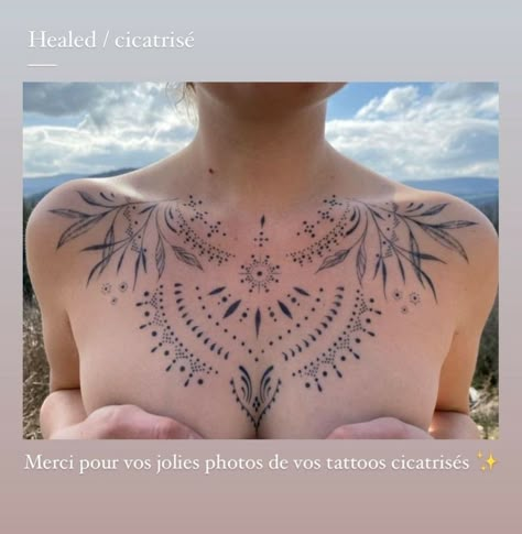 Large Womens Back Tattoo, Women Upper Chest Tattoo, Chest Tattoo Female Mandala, Boho Chest Tattoo, Body Jewelry Tattoo, Geometric Chest Tattoo Female, Witchy Chest Tattoos For Women, Ornamental Tattoo Chest Women, Elegant Chest Tattoo Female