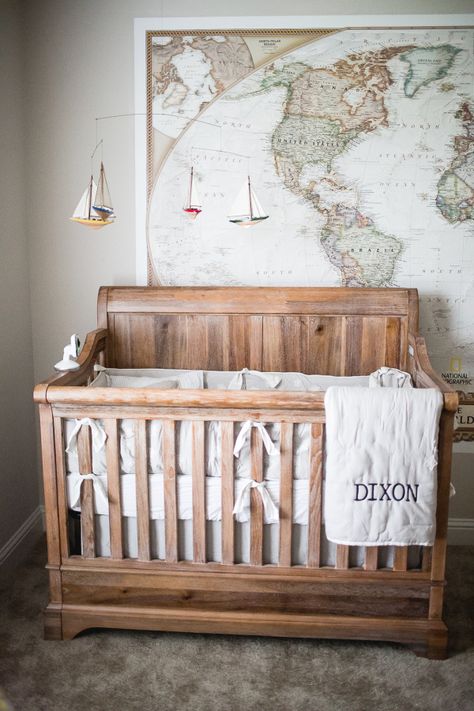 This adventure themed nursery is so good. A little guy's oasis crafted with adventure at every turn. Maps and tee pees, boats and canoes and even a faux fire pit for roasting marshmallows. All in all, it's a dream space Nursery Ideas Boy, Adventure Theme Nursery, Travel Nursery, Adventure Nursery, Nursery Baby Room, Gender Neutral Nursery, Baby Bedroom, Nursery Inspiration, Baby Crib