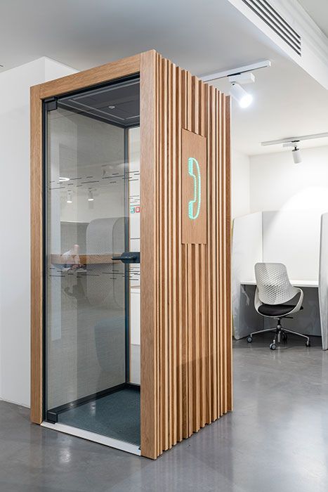 Teepee phone box | Teepee pod | Teepee phone booth Office Booth, Phone Booth Office, Urban Office, Pod House, Office Pods, Telephone Booth, Glass Structure, Office Space Design, Phone Box