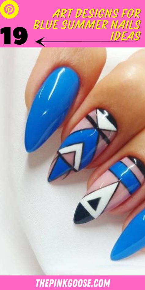 Nail Art Designs for Blue Summer Nails 2023 - 19 ideas - thepinkgoose.com Nail 2023 Summer, Blue Summer Nails, Vibrant Nail Colors, Geometric Nails, Nail 2023, Summer Nails 2023, Crazy Nail Designs, Mens Nails, Retro Nails