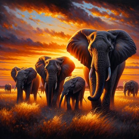 Transform your space into a tranquil nature retreat with our Nature-Themed Canvas Art at Homearthaven.com. Discover a variety of styles capturing the serene beauty of landscapes, the delicate details of flora, and the untamed essence of wilderness. #NatureInArt #WallArt #CanvasArt #ModernArt #homedecor #wallartwork #contemporyart #uniqueart #art Elephant Sunset Painting, Elephant Family Art, Savannah Sunset, African Animals Photography, Paw Wallpaper, African Forest Elephant, Nature Retreat, Elephant Artwork, Animal Caricature