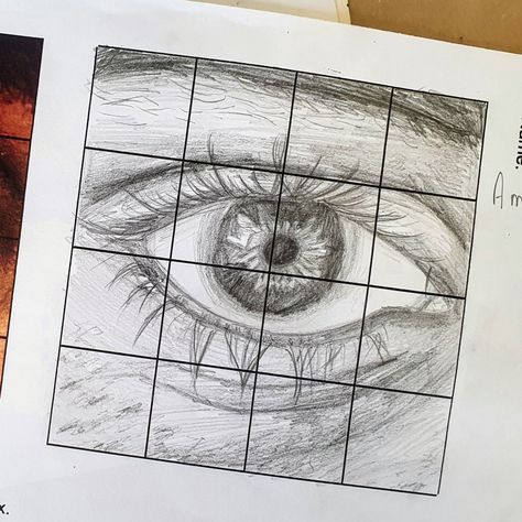 Drawing Using Grid Method, Drawing Grid Ideas, Grid Drawings Ideas, Grid Drawing Practice Worksheet, Grid Method Drawing Portraits, Grid Drawing Practice, Drawing In Class Sketch, Grid Painting Ideas, Drawing With Grid Lines