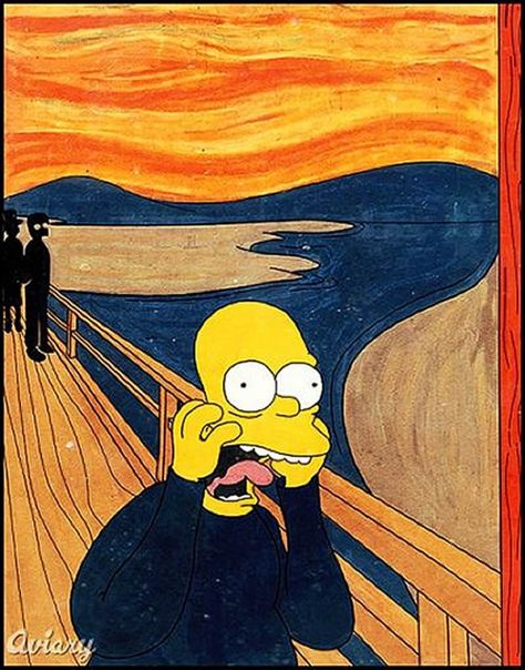 Homer Simpson Scream Scream Parody, Famous Art Paintings, Le Cri, Simpsons Art, Famous Cartoons, Art Parody, Famous Artwork, Edvard Munch, Soyut Sanat Tabloları