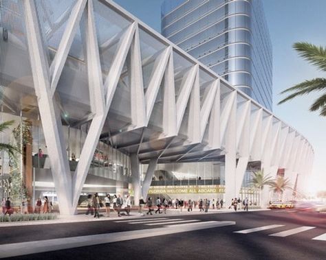 SOM presents plans for a multimodal transport hub in miami Miami Architecture, Miami Living, Transport Hub, Train Station Architecture, Miami Orlando, Commercial Complex, Pedestrian Bridge, Bridge Design, All Aboard