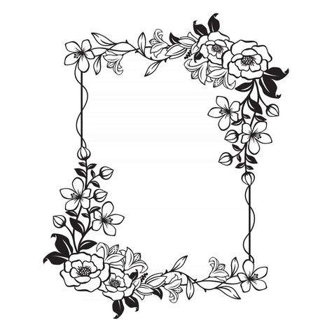 Gorgeous Floral frame with blank space Floral Design Drawing, File Decoration Ideas, Framed Tattoo, Easy Draw, Drawing Doodles, Paper Art Design, Bond Paper Design, Etiquette Vintage, Flower Line Drawings