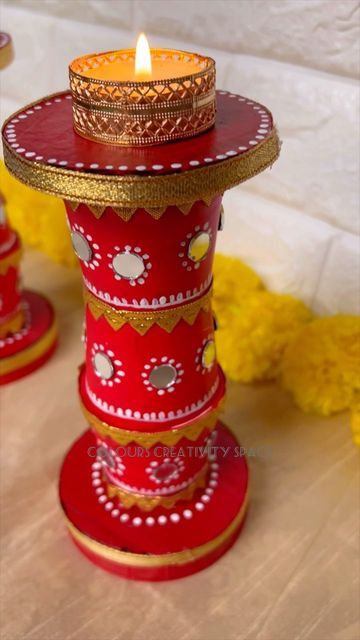 Diya Holder For Diwali, Diy Diya Stand For Diwali, Diy Diya Stand, Diya Stand For Diwali, Diwali Candle Decoration, Decoration From Paper, Diwali Decoration Idea, Diwali Candle Holders, Diya Holder