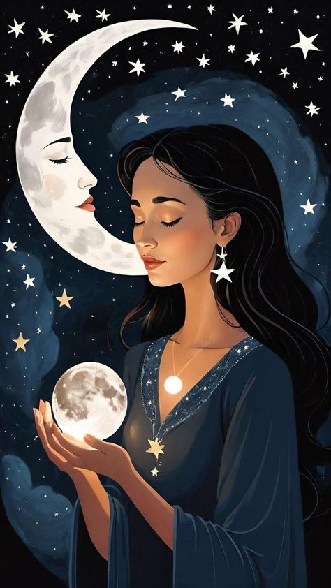 Gems Art, Girly Art Illustrations, Arte Fantasy, Dreamy Art, Moon And Stars, Moon Art, Spiritual Art, Girly Art, Art Journals