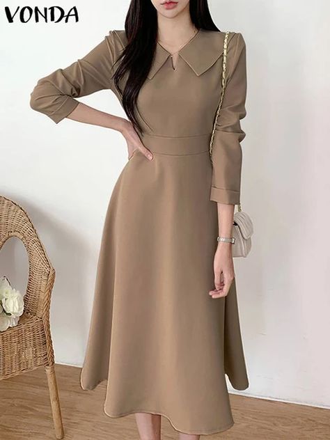 Dress Midi Hijab, Korean Frocks For Women, Korean Dress Outfit Casual, Aliexpress Outfits, Korean Dress Outfit, Style Dress Korea, Casual Dress Korean Style, Bohemian Office, Body Con Dress Outfit