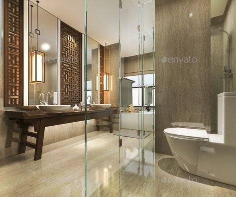 Modern Orientalism, Modern Mashrabiya, Chinese Toilet, Traditional Chinese Home, Chinese Bathroom, Chinese Wall Decor, Restaurant Design Concepts, Modern Chinese Interior, 3d Rendering Interior