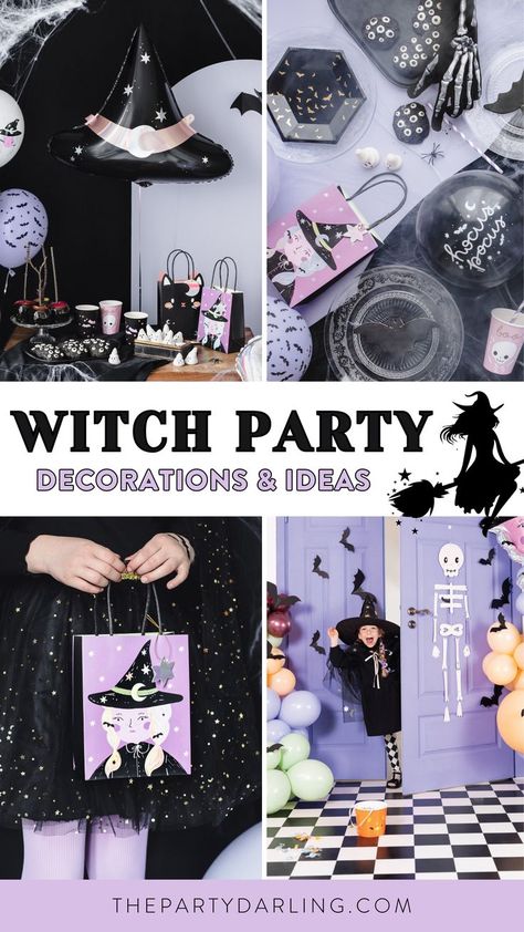 Witch party supplies for Halloween or Halloween birthdays Kids Witch Birthday Party, Witch Themed 1st Birthday, Witch Birthday Party Decorations, Witch Birthday Party Ideas, Witch Birthday Party Kids, Mystical Party Theme, Witch Themed Birthday Party, Tuesday Themes, Witches And Wizards Party