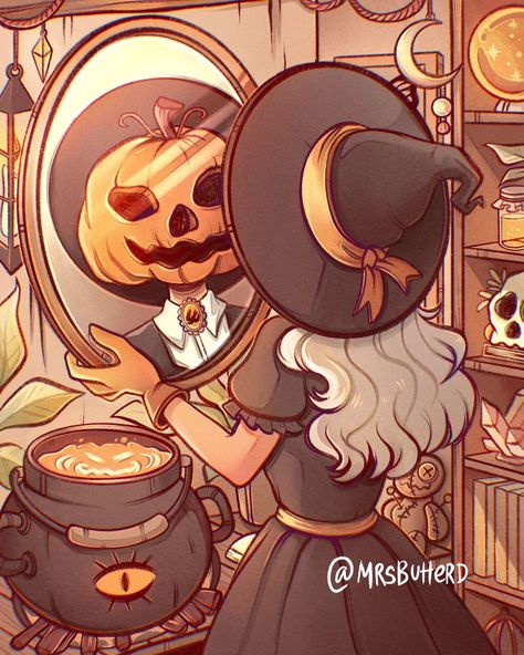 Halloween Drawings, Witch Art, Dessin Adorable, A Witch, A Pumpkin, Art Drawings Sketches, Halloween Art, Pretty Art, Character Illustration