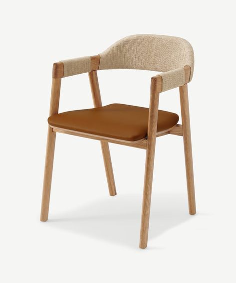 Nishan Dining Chair, Tan Faux Leather & Oak | MADE.com Tan Dining Chair, Ikea Dining Chair, Chaise Restaurant, Ikea Dining, Wood Chair Design, Wood Folding Chair, Midcentury Modern Dining Chairs, Rattan Dining Chairs, Bistro Chairs