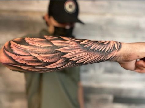 Wing Elbow Tattoo, Forearm Wing Tattoo Men, Wing Forearm Tattoo For Men, Half Wing Tattoo, Eagle Wing Tattoos Arm, Wing Tattoo Designs Arm, Wings Forearm Tattoo, Angel Wing Forearm Tattoo, Wing Sleeve Tattoo