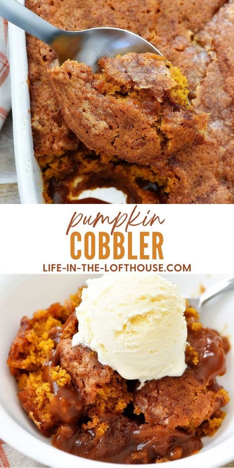 Pumpkin Cobbler Easy Pumpkin Cobbler, Cinnamon Sauce, Pumpkin Cobbler, Dessert Halloween, November 01, Kolaci I Torte, Dessert Aux Fruits, Cobbler Recipe, Cobbler Recipes