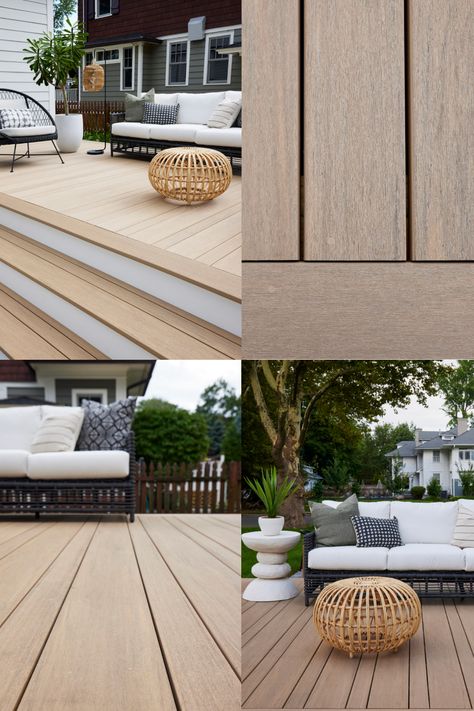 With our TimberTech Advanced PVC Multiwidth Decking options, standard-width no longer has to be the standard.   Craft your outdoor vision with our Multiwidth Decking.   Decking: Vintage Collection - Weathered Teak Light Composite Decking, Timber Tech Weathered Teak Deck, Pvc Decking Ideas, Timbertech Weathered Teak, Timber Tech Deck Ideas, Deck Material Options, Decking Colours Ideas, Timbertech Deck Ideas, Eco Decking