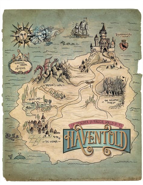 Map of Haventold #map #illustration #fairytale Fairytale Map Illustration, Magical Map Illustration, Midevil Map Drawing, Fantasy Land Map Drawing, Fantastic Maps Art, Book Maps Illustration, Fansty Map, Fairytale Map Drawing, Fantasy Map Drawing Illustration