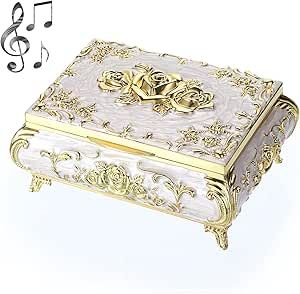 ELLDOO Vintage Music Box, Beige Metal Musical Jewelry Box Keepsake Box, Small Trinket Jewelry Storage Box Gift for Girl Women (Tune: You are My Sunshine) Vintage Music Box, Music Of The Night, Music Box Vintage, Rainbow Connection, Musical Jewelry Box, Show White, Musical Box, Musical Jewelry, Music Box Jewelry