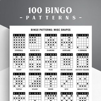 100 Bingo Patterns Bingo Patterns Free Printable, Bingo Games Patterns, Bingo Games For Adults, Bingo Cards Printable Templates, Bingo Printable Free, Bingo Books, Bingo Patterns, Road Trip Bingo, Summer Bingo