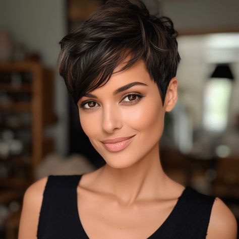 74 Cute Pixie Haircuts Trending for 2023 Pixie Haircut For Brunettes, Women's Short Haircut, Styling A Pixie Haircut, Pixie Cut For Oval Face, 2024 Haircuts, Sassy Hairstyles, Cute Pixie Haircuts, Classic Pixie, Short Hair Pixie Cuts