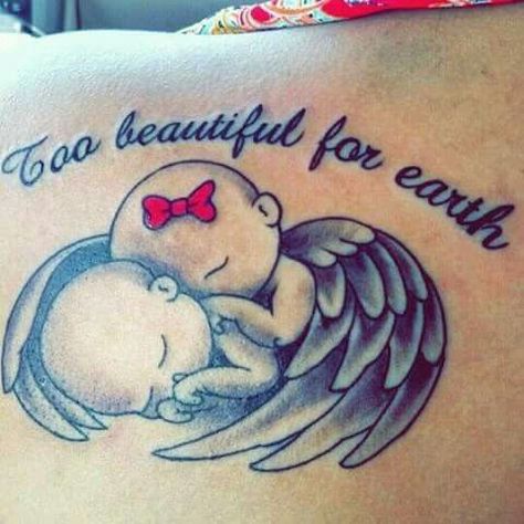 Pin on Our guardian angel! Twin Angel Tattoo, Too Beautiful For Earth, Baby Memorial Tattoos, Baby Angel Tattoo, Twin Tattoos, Tattoo Graffiti, Remembrance Tattoos, Sisters Art, Geniale Tattoos