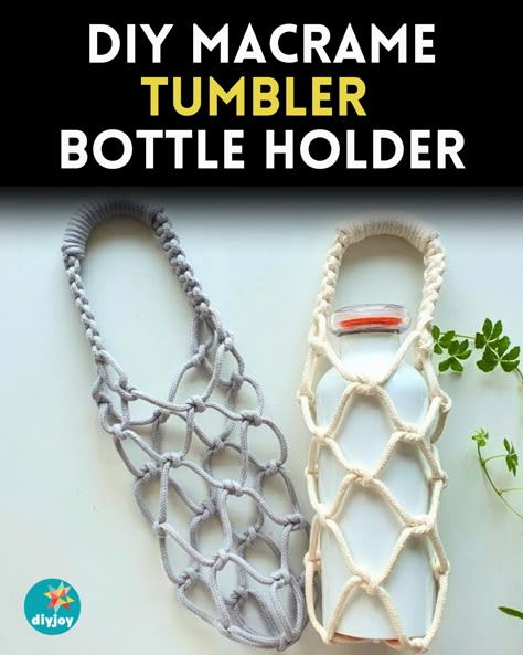 Make a cute macrame bottle holder for your tumbler or water bottle with this quick and easy DIY tutorial! It's easy and beginner-friendly. Easy Crochet Water Bottle Holder, Easy Water Bottle Holder, Water Bottle Strap Diy, Macrame Bottle Holder Diy, Macrame Water Bottle Holder Diy Tutorial, Water Bottle Macrame, Macrame Bottle Holder Tutorial, Macrame Water Bottle Holder Diy, Diy Water Bottle Holder