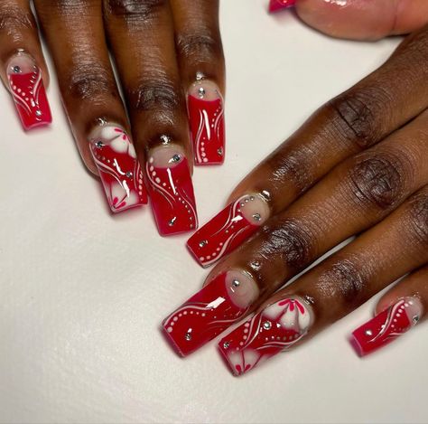 Red French Tip Nails Y2k, Red Nails 90s, Old School Nails Acrylic, 90s Inspo Nails, Early 2000s Acrylic Nails, Old School Acrylic Nail Designs, 2000s Nails Acrylic Y2k Short, Old School Nails Designs, Pink 90s Nails