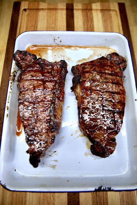 Strip Loin Steak Recipes, Grilled Ny Strip Steak, Strip Steak Marinade, Steak On Gas Grill, Ny Strip Steak Recipes, Dry Rub For Steak, Steak Sauces, Striploin Steak, Ny Steak