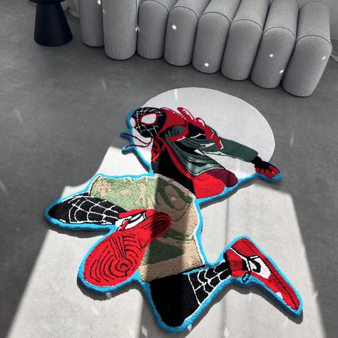 🕷️🕸️Spider Miles Morales rug Shipping worldwide 🌏 . . . #spiderman #spidermannowayhome #spidermanintothespiderverse #rugdesign #general #tuftinggun #tufting #rugdesigner #rugdesigns #carpetdesign #tuftdesign #carpets #rugdesign #milesmorales #carpetcleaning #hypebeasts #milesmoralesedit #rugs #rugsusa #rug #carpet #marvel #spidermanps4 #dccomics #dc #rugmaking Spider Miles, Spiderman Stuff, Spiderman Ps4, Embroidered Items, Funky Rugs, Carpet Ideas, Dream Room Inspiration, Miles Morales, Carpet Design