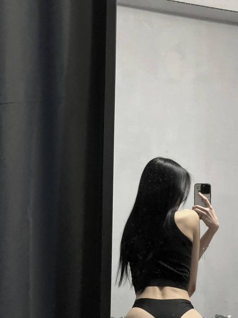 Black Hair, A Woman, Cell Phone, Mirror, Hair, Black