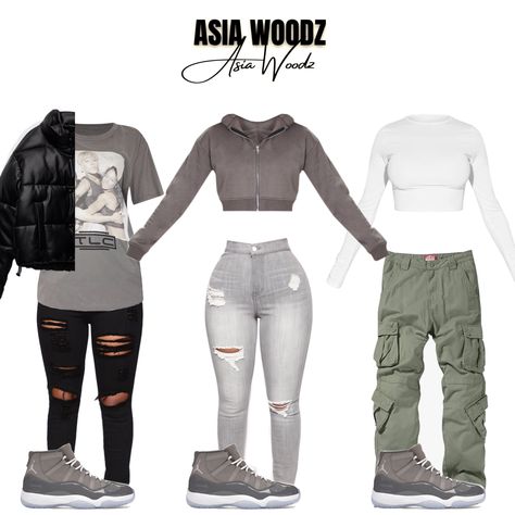 Cool Grey Jordan 11s outfit inspo black girl casual winter outfit ideas cargo pants puffer jacket Jordan 11s Outfit Women, Grey Jordans Outfit, Cool Grey 11s Outfits, Gray Shoes Outfit, Outfit Ideas With Jordans, Cool Grey 11s, Grey 11s, Jordan 11 Outfit, Cute Highschool Outfits