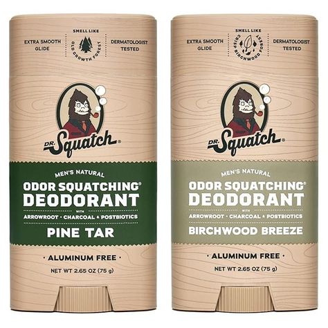 Amazon.com : Dr. Squatch Natural Deodorant for Men – Odor-Squatching Men's Deodorant Aluminum Free - Pine Tar + Birchwood Breeze (2.65 oz, 2 Pack) : Beauty & Personal Care Deodorant Aluminum Free, Dr Squatch, Deodorant For Men, Pine Tar, Aluminum Free Deodorant, Natural Man, Mens Deodorant, Natural Deodorant, Cool Fits