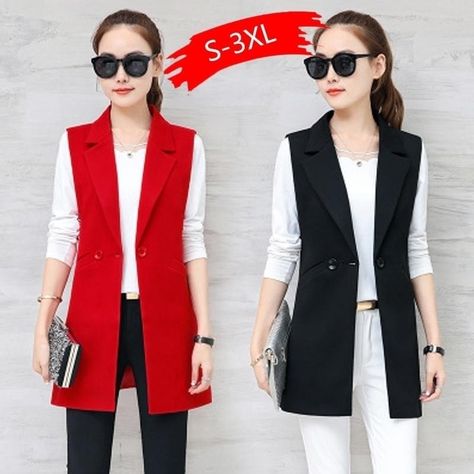 Welcome to our store , We have many kinds of products, and we have a fast shipping , if you have any question you can ask me Sleeveless Blazer Outfit, Long Vest Outfit, Long Vest Jacket, Vest Ladies, Waistcoat Outfit, Outfit Mit Blazer, Vest Outfits For Women, Long Waistcoat, Long Suit