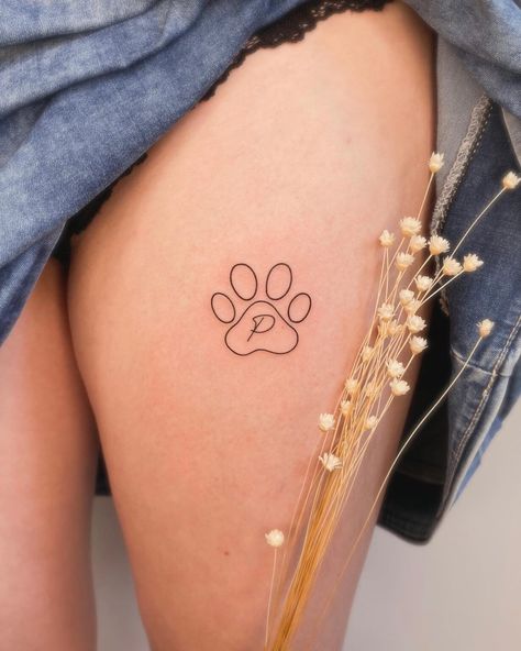 3 Dog Paws Tattoo, Dog Paw Print Tattoo Ideas, Fine Line Dog Tattoo, Paw Print Tattoo Ideas, Dog Paw Print Tattoo, Dog Pawprint Tattoo, P Tattoo, Pawprint Tattoo, Dog Paw Tattoo