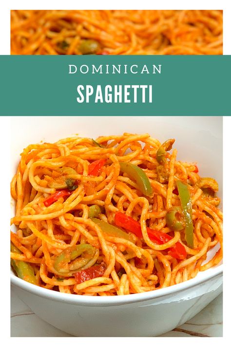 Jamaican Spaghetti Recipes, Dominican Spaghetti With Salami, Dominican Lasagna Recipe, Dominican Espagueti, Dominican Vegan Food, Traditional Dominican Food, Dominican Meal Ideas For Dinner, Spanish Pasta Recipes, Easy Dominican Food Recipes