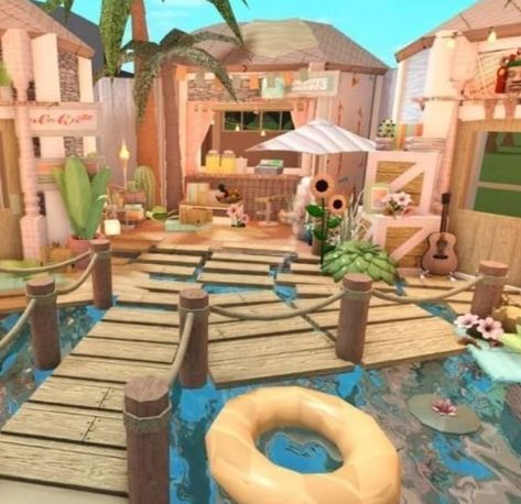 Water Park Ideas, Beach House Layout, Bloxburg Beach House, Preppy House, Summer Beach House, Blocksburg Room Ideas￼, House Ideas Exterior, House Plans With Pictures, Bloxburg House Ideas 1 Story