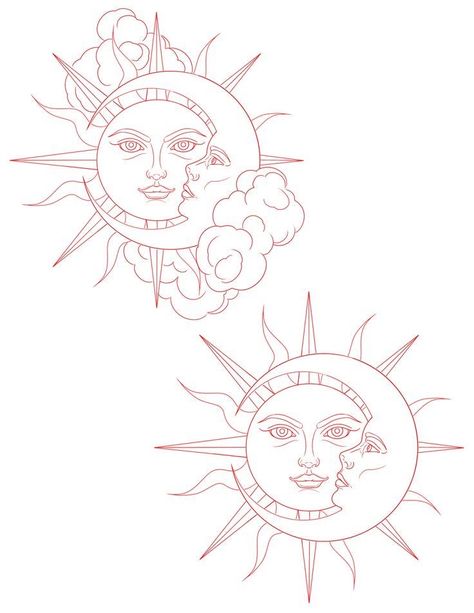 Moon Tattoo Stencil, Tattoo Sonne, Luna Tattoo, Half Moon Tattoo, Moon Sun Tattoo, Sun Tattoo Designs, Tattoo Outline Drawing, Moon Tattoo Designs, Sun And Moon Drawings