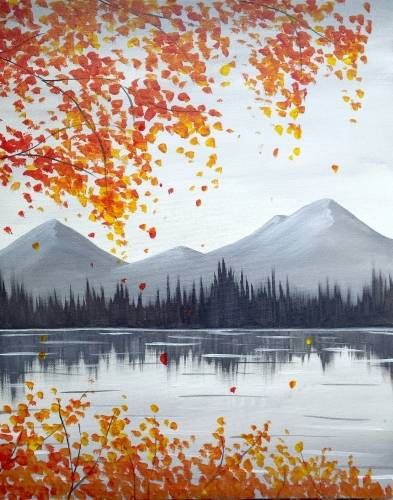 Autumn Mountains, Fall Landscape Painting, Fall Canvas Painting, Sunrise Painting, Fall Canvas, Paint Nite, Canvas Painting Landscape, Simple Acrylic Paintings, Autumn Painting