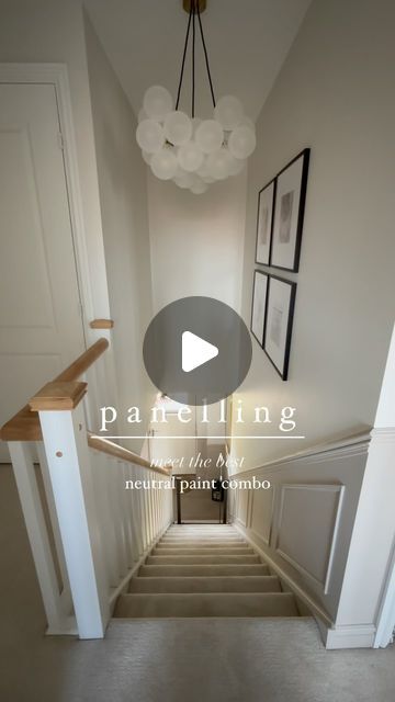 Sarah Heard ✨ on Instagram: "Hallway panelling has totally transformed this space! 

It’s such a huge stair well that we had to use a bright neutral to make it feel light and airy. The panelling colours are Elephants Breath and Strong White - both @farrowandball and we are so happy with the combination.
We initially wanted the colours the other way round but with little hands I think we made the right decision to swap it. 

#hallstairsandlanding #hallwaydecor #diydecorating #panellinginspo #panelling #hallwaytransformation #newbuildhouse #movinghome #diyhomedecor #myhomedesign #myhometrend #diyhacks #elephantsbreath #strongwhite #redrowoxford
#makeahouseahome #newhome #newhouse #homejourney #newbuildhome #newbuildinspo #redrowhomes #homeblogger #neutralinterior #housetohome #homeinspo #hal Panelling On Stairs, Elephants Breath Hallway, Hallway Panelling Colours, Panelling Colours, Bright Hallway Ideas, Closed Staircase Ideas, Hallway Panelling Ideas, Landing Ideas Upstairs, Dream Staircase