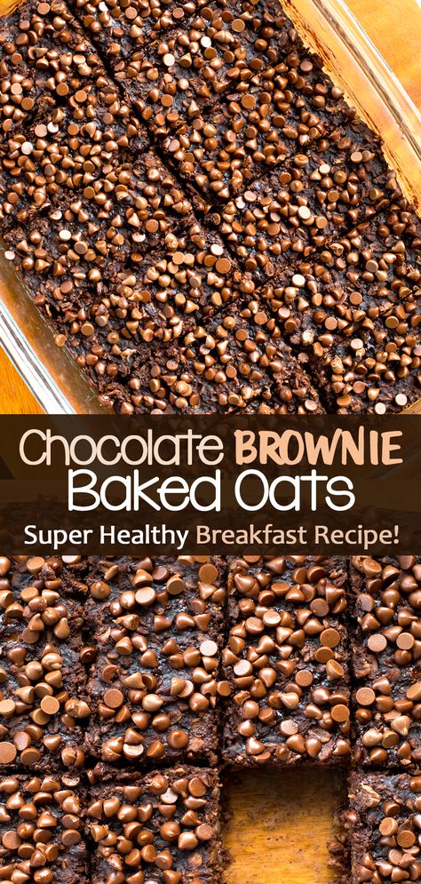 Chocolate Brownie Baked Oats (Vegan Breakfast Recipe) Brownie Granola, Baked Oats Vegan, Brownie Baked Oats, Brownie Baked Oatmeal, Healthy Breakfast Idea, Chocolate Covered Katie, Diet Diary, Banana Brownies, Protein Baking