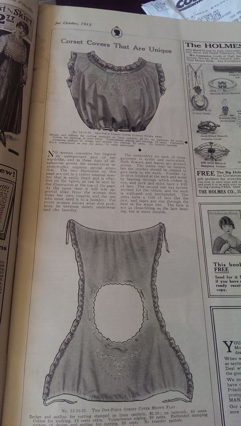 1915 October from The Modern Priscilla magazine-a very different handmade corset cover that could be made at home. Edwardian Bust Improver, Corset Cover Pattern, Victorian Sewing Patterns, Handmade Corset, Corset Cover, Glam House, Historical Sewing, Costume Venitien, Glam Bedroom