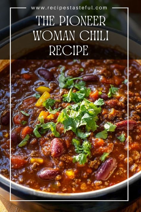 This hearty and flavorful chili recipe from The Pioneer Woman is a perfect blend of ground beef, beans, and spices. It's easy to prepare on the stovetop and is ideal for family gatherings or cozy nights at home. Garnished with cheese, sour cream, and tortilla chips, this chili is sure to please everyone at the table. Paula Deen Chili Recipe Ground Beef, Chili Recipe Stovetop Ground Beef, Chili Recipe From Dried Beans, Ham Chili Recipe, Cowboy Chili Recipe Pioneer Woman, Dennison's Chili Recipe, 7 Bean Chili Recipe, Stovetop Chili Recipe Ground Beef, Ground Beef Chili Recipe Easy