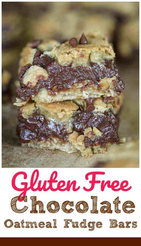 Gluten Free Chocolate Oatmeal Fudge Bars Gluten Free Sweets, Oatmeal Fudge, Oatmeal Fudge Bars, Chocolate Oatmeal Bars, Bars Gluten Free, Fudge Bars, Chocolate Oatmeal, Gf Desserts, Cake Bars